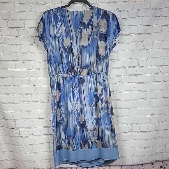 Antonio Melani Blue Silk Faux Wrap Frilly Layered Flutter Dress – Wedding Guest - Picture 14 of 14